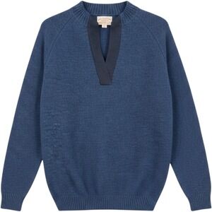 Filson Henley Guide Sweater Mens Large Navy Blue Wool Elbow Patches 11010